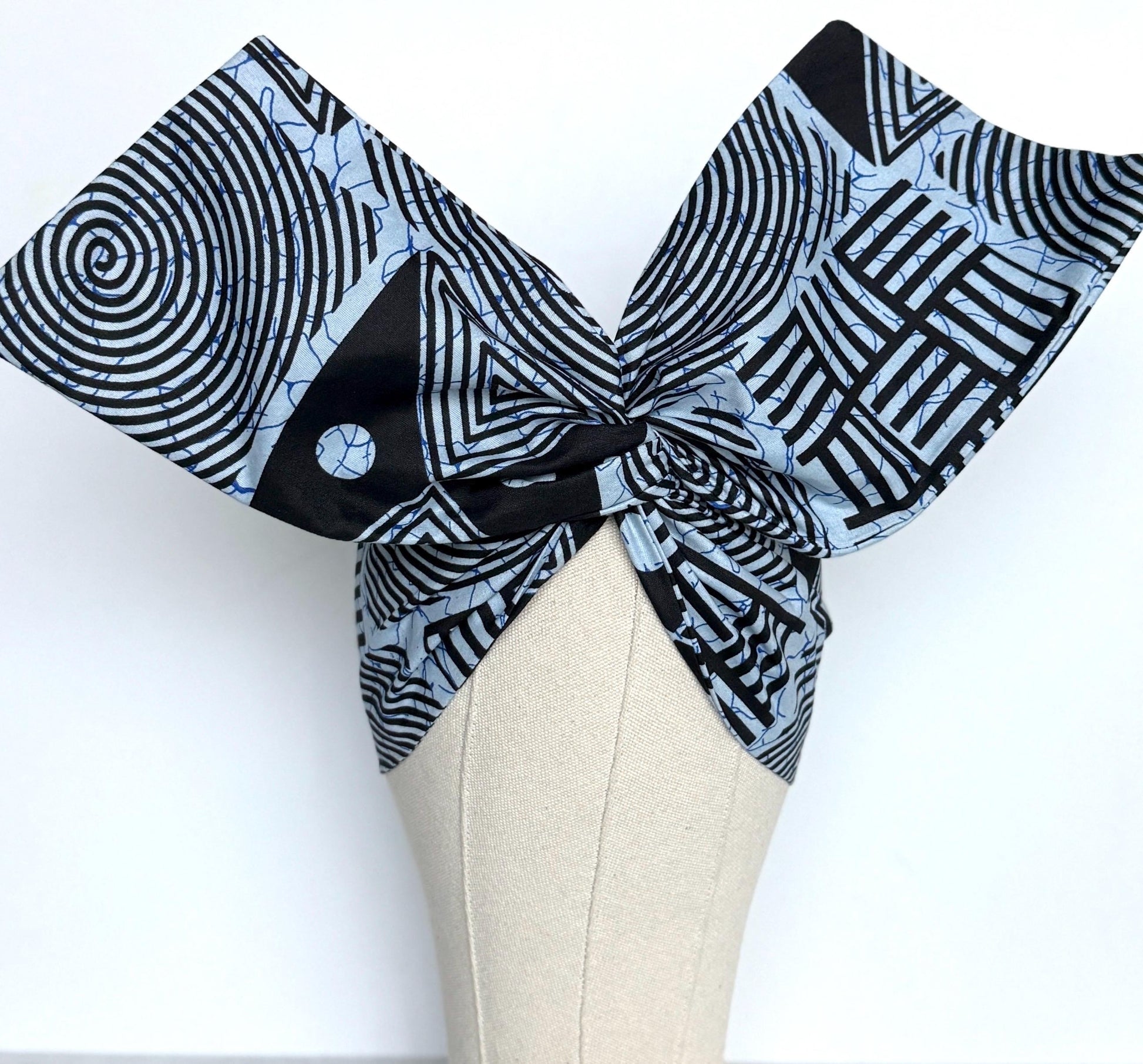 Extra Wide Adjustable Wire Wrap, Ankara Wired Headband, Blue & Black African Fabric Head Wrap, Ankara Afro Boho Accessories