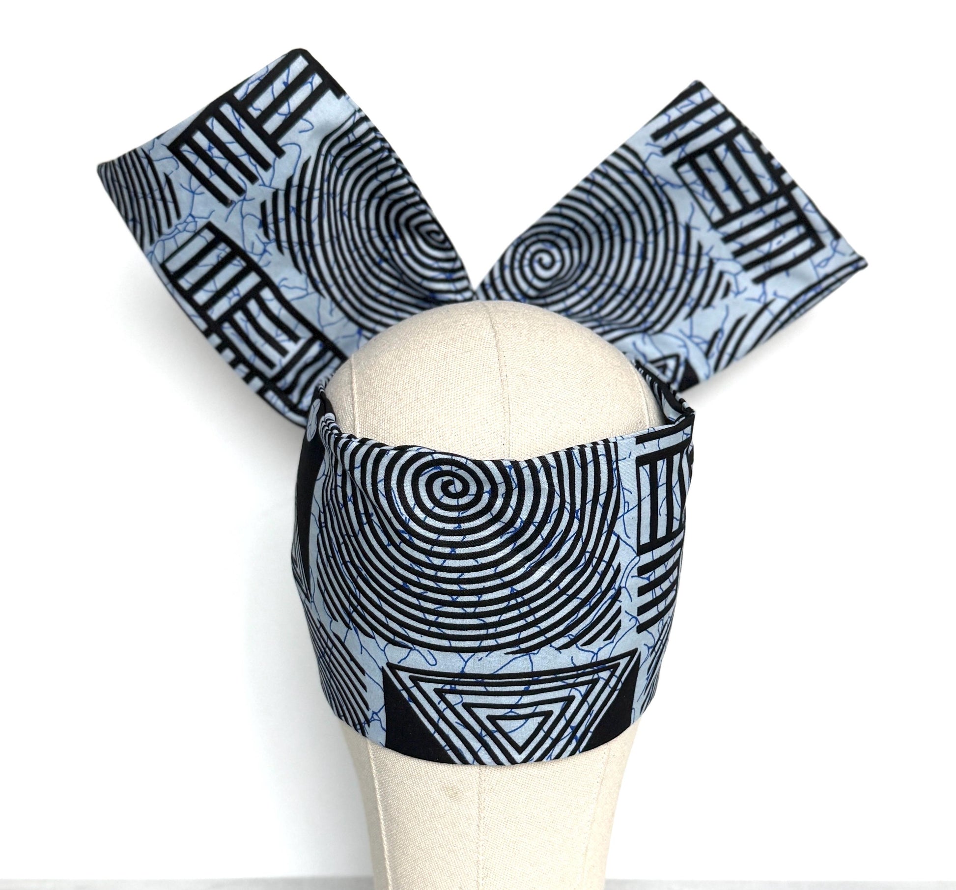 Extra Wide Adjustable Wire Wrap, Ankara Wired Headband, Blue & Black African Fabric Head Wrap, Ankara Afro Boho Accessories