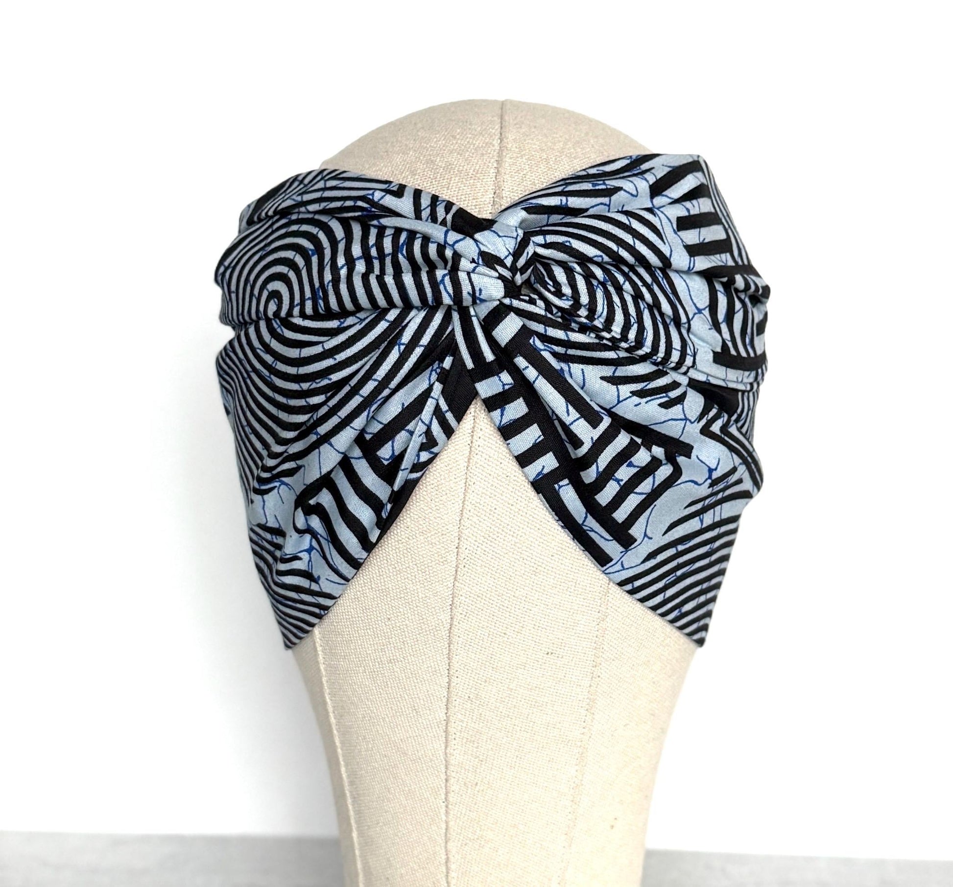 Extra Wide Adjustable Wire Wrap, Ankara Wired Headband, Blue & Black African Fabric Head Wrap, Ankara Afro Boho Accessories