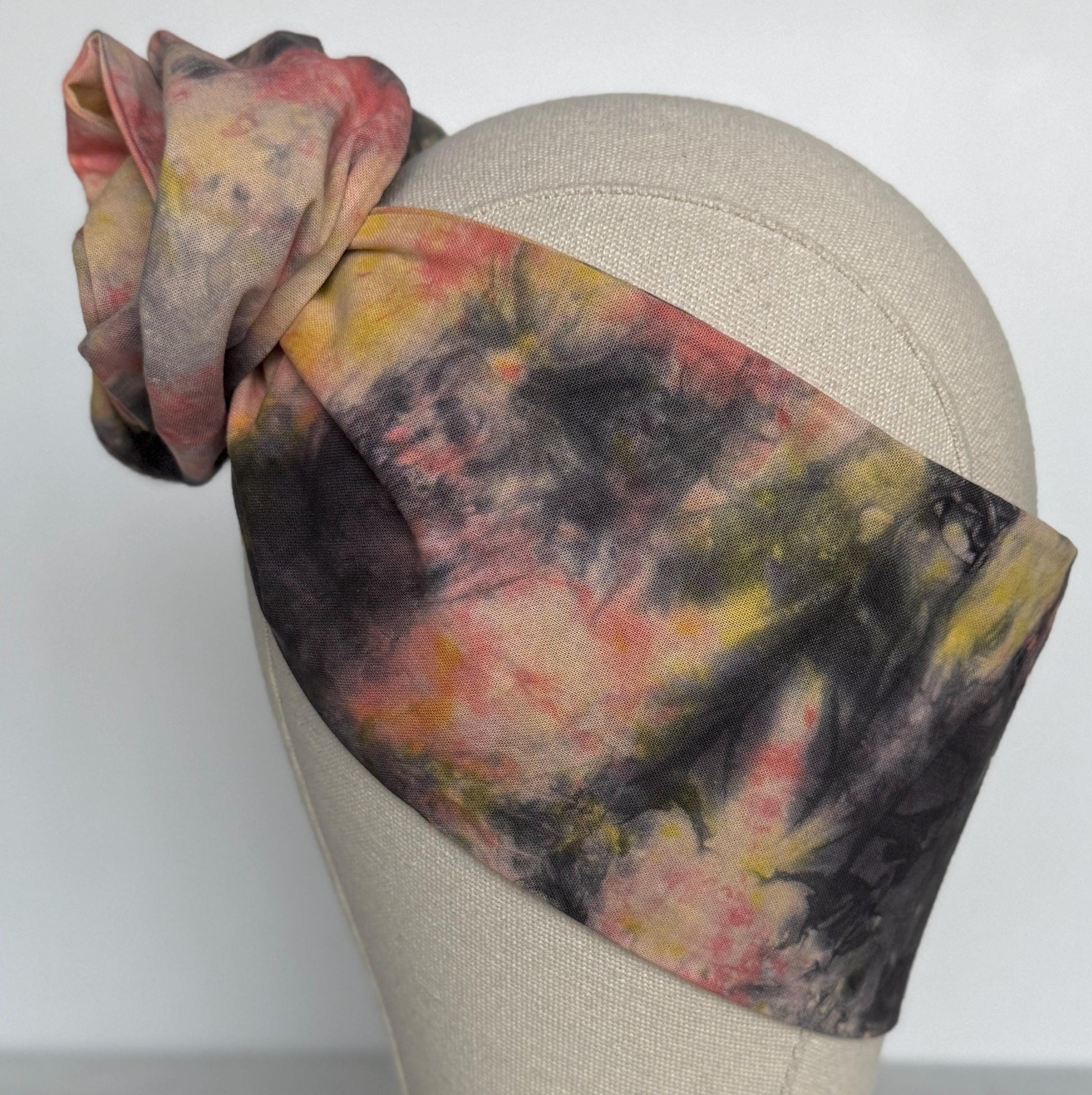 Hand Dyed Extra Long Wide ADJUSTABLE Wire Headband, Pink Black Tie Dyed Spring Summer Wired Head Wrap, Hair Accessories, No Slip Scarf