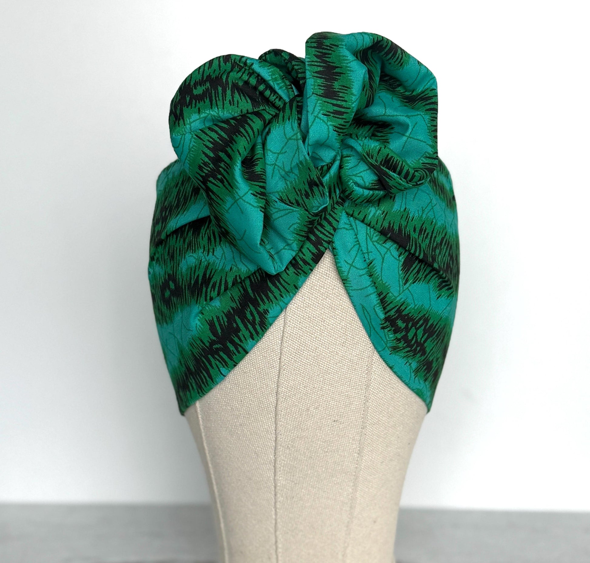 Extra Wide Adjustable Wire Wrap, Ankara Wired Headband, Teal & Black African Fabric Head Wrap, Ankara Afro Boho Accessories