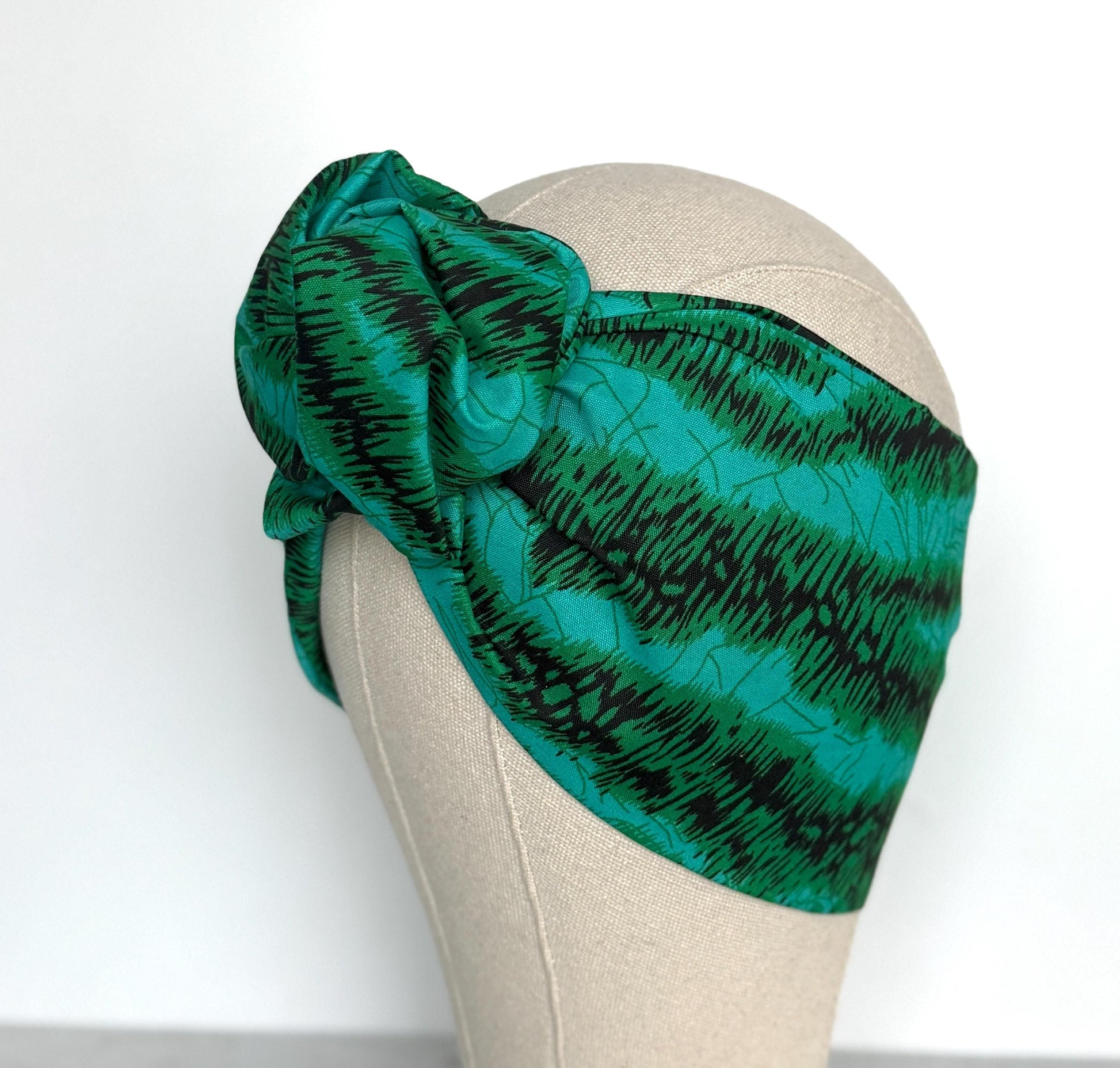 Extra Wide Adjustable Wire Wrap, Ankara Wired Headband, Teal & Black African Fabric Head Wrap, Ankara Afro Boho Accessories