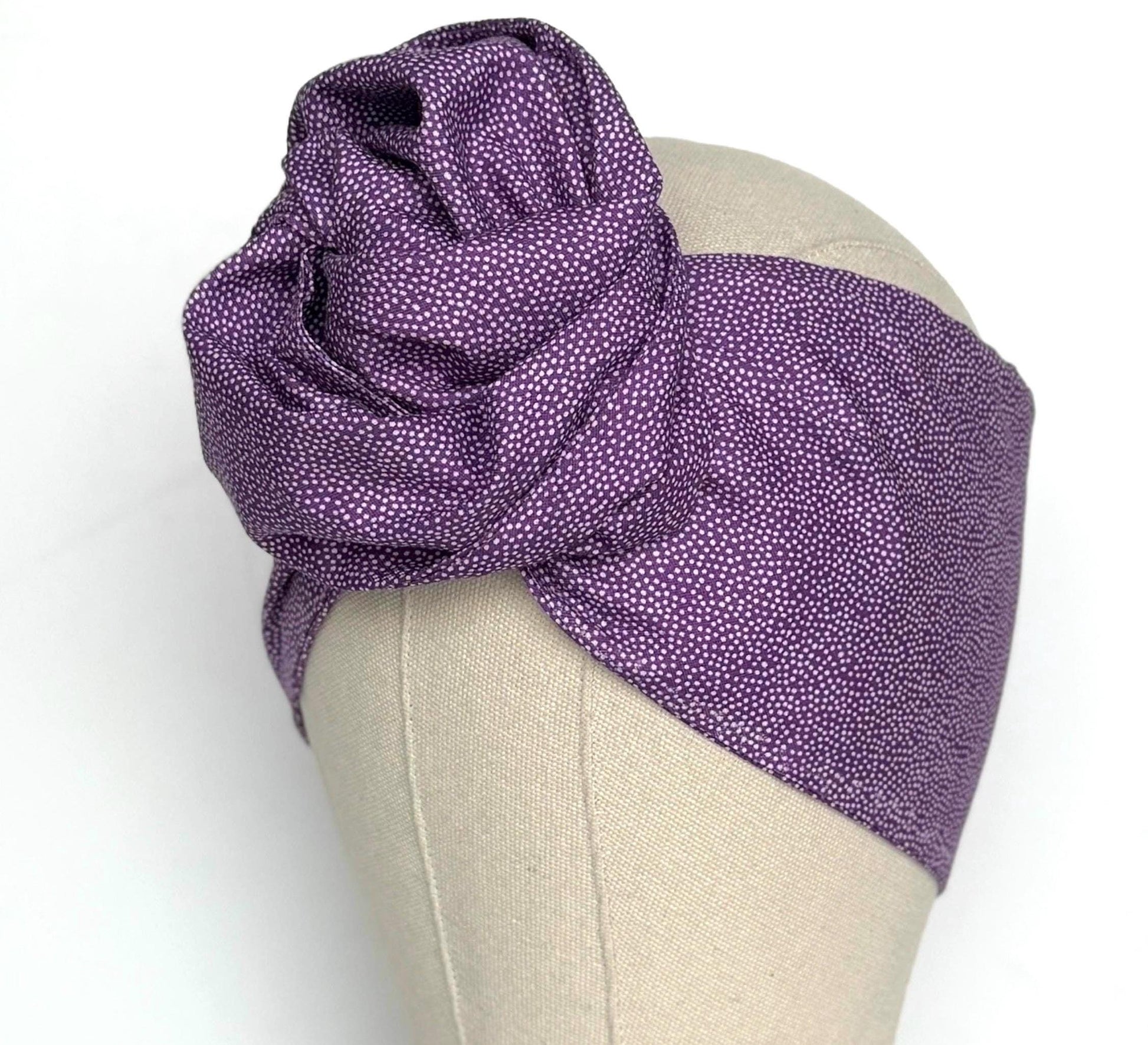 Extra Long & Wide ADJUSTABLE WIRE head Wrap, Purple Polka Dots Print Wired Head Band, Turban, Headband for Women, Boho Hair Wrap