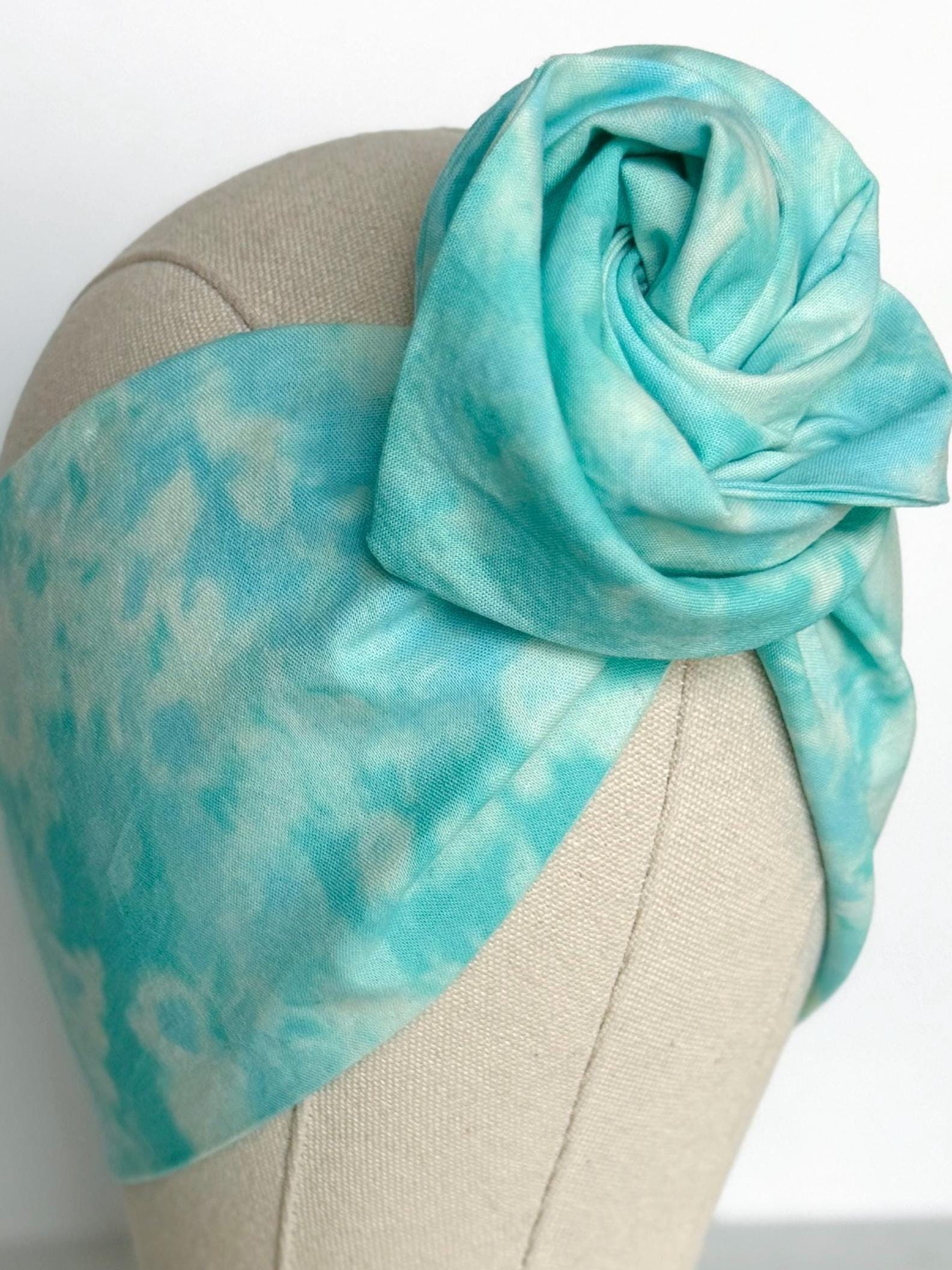 Extra Wide Adjustable Wire Headband, Hand dyed Tie Dye TEAL Wired Headband Turban, Fabric Head Wrap, Hair Scarf