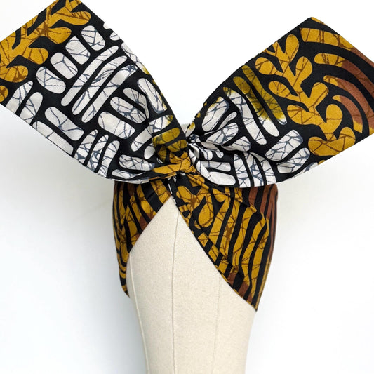 Extra Wide Adjustable Wire Wrap, Ankara Wired Headband, Brown White & Black African Fabric Head Wrap, Ankara Afro Boho Turban