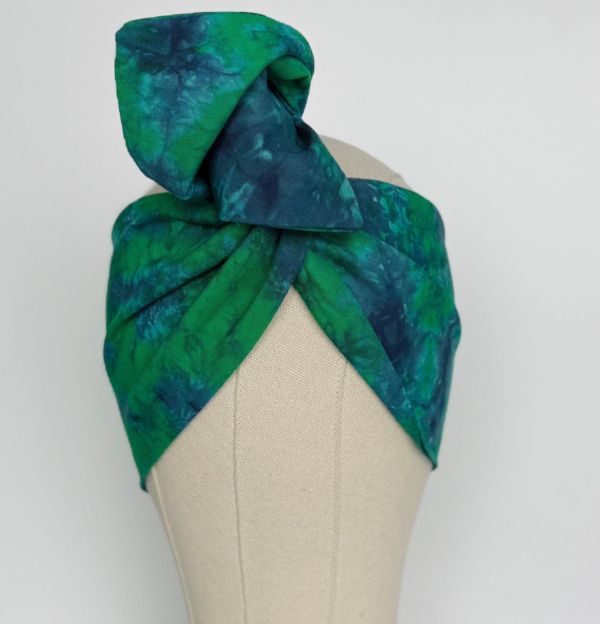 Extra Wide Adjustable Wire Headband, Hand dyed Tie Dye Teal Blue Green Wired Headband Turban, Fabric Head Wrap, Hair Scarf