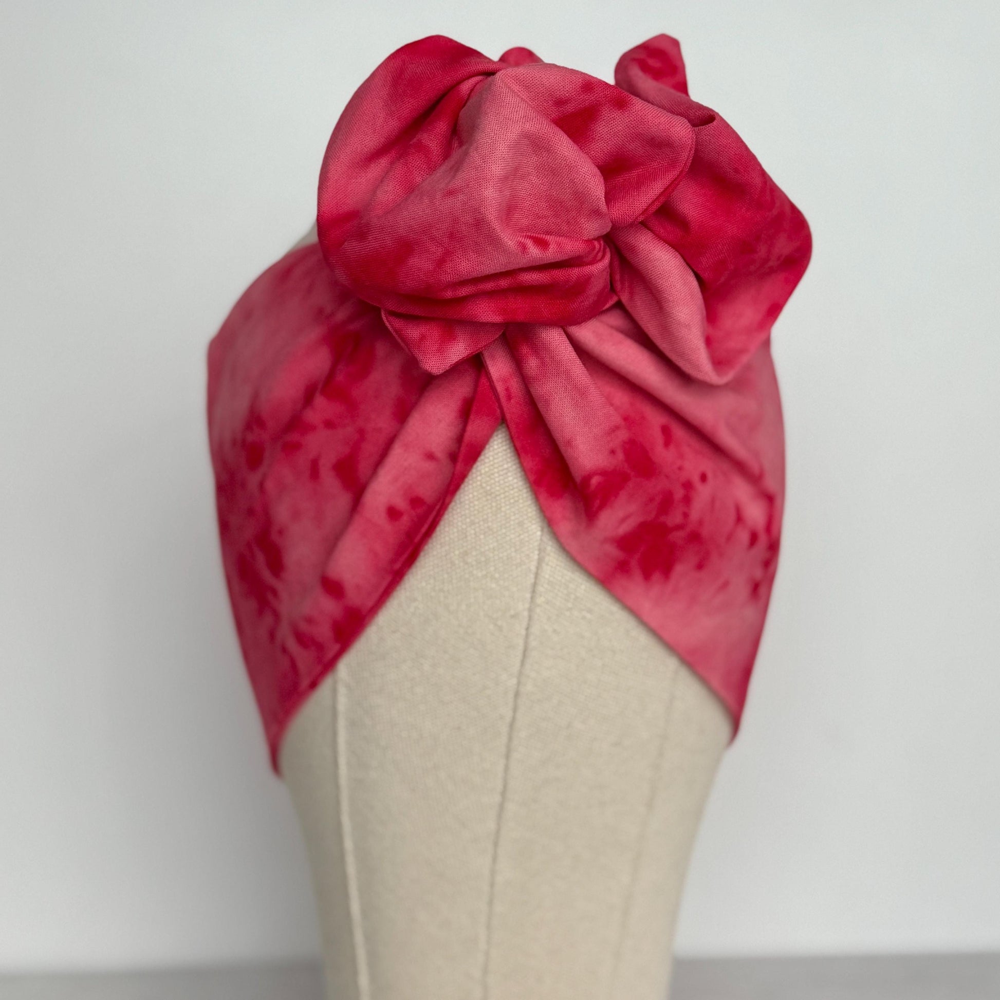 Extra Wide Adjustable Wire Headband, Hand dyed Tie Dye Red Pink Wired Headband Turban, Fabric Head Wrap, Hair Scarf