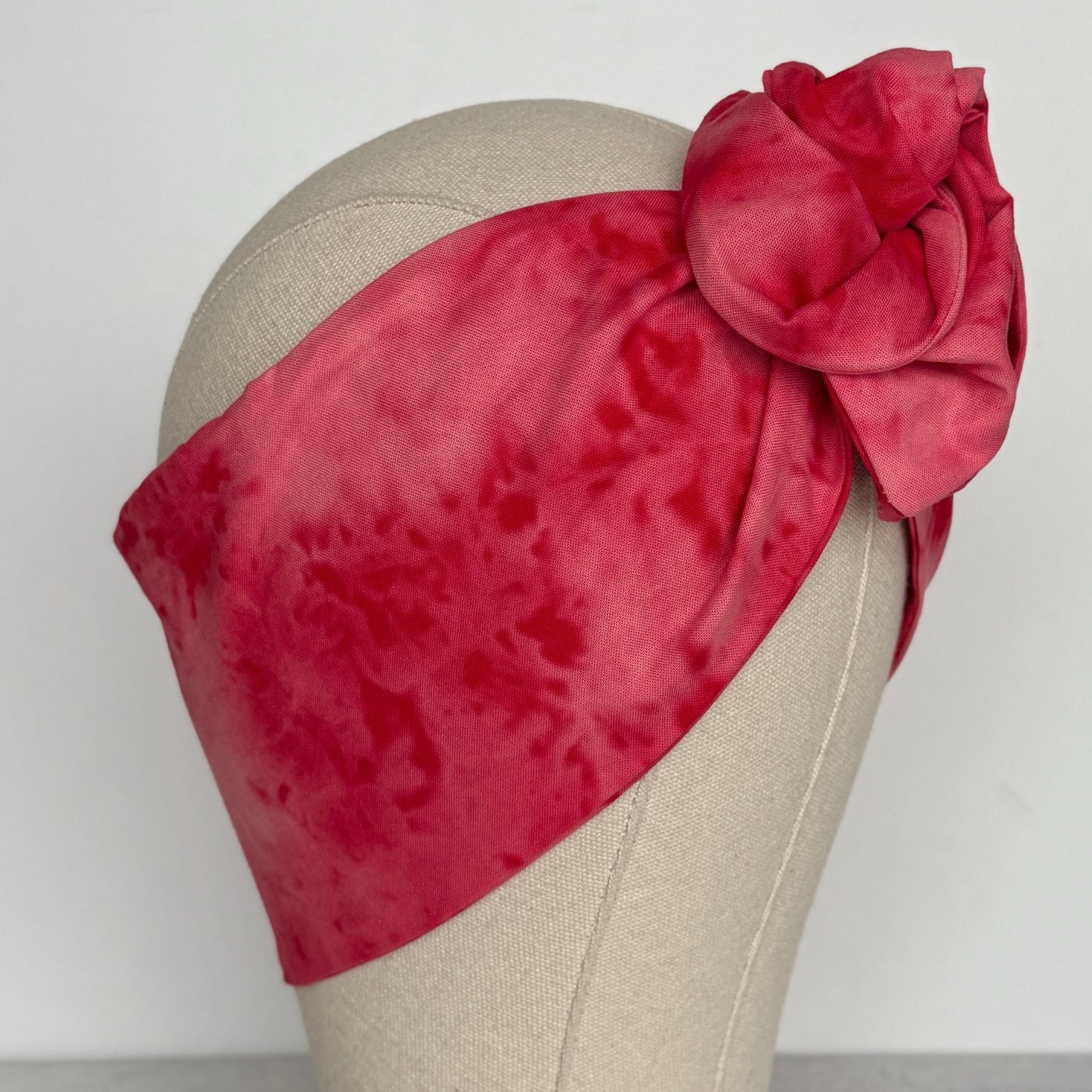 Extra Wide Adjustable Wire Headband, Hand dyed Tie Dye Red Pink Wired Headband Turban, Fabric Head Wrap, Hair Scarf