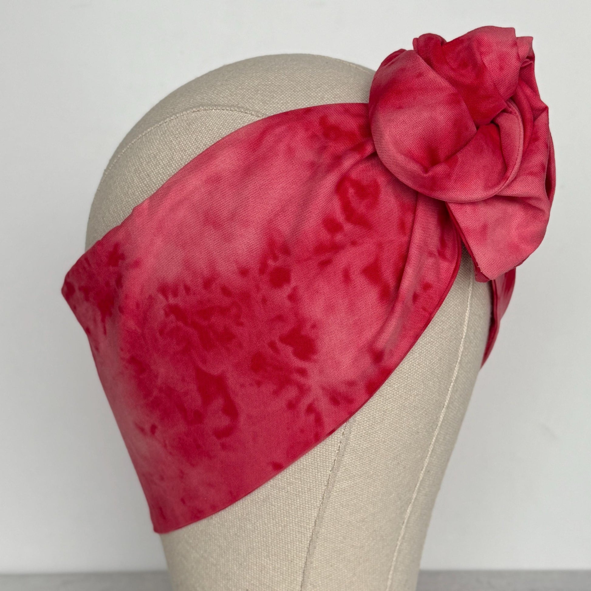 Extra Wide Adjustable Wire Headband, Hand dyed Tie Dye Red Pink Wired Headband Turban, Fabric Head Wrap, Hair Scarf