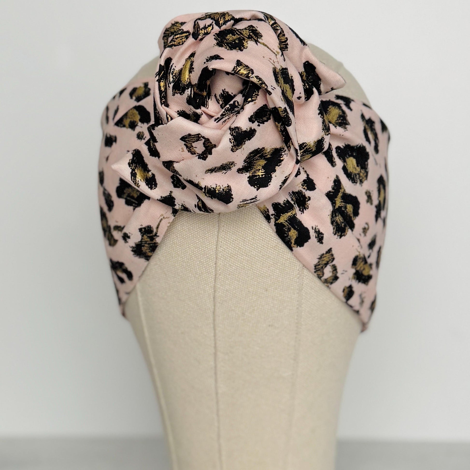 Extra Wide Adjustable Wire Headband, Pink & Gold Leopard Print, Boho Wired Headband, Fabric Head Wrap, Turban, Gift for Her, Bendable Scarf