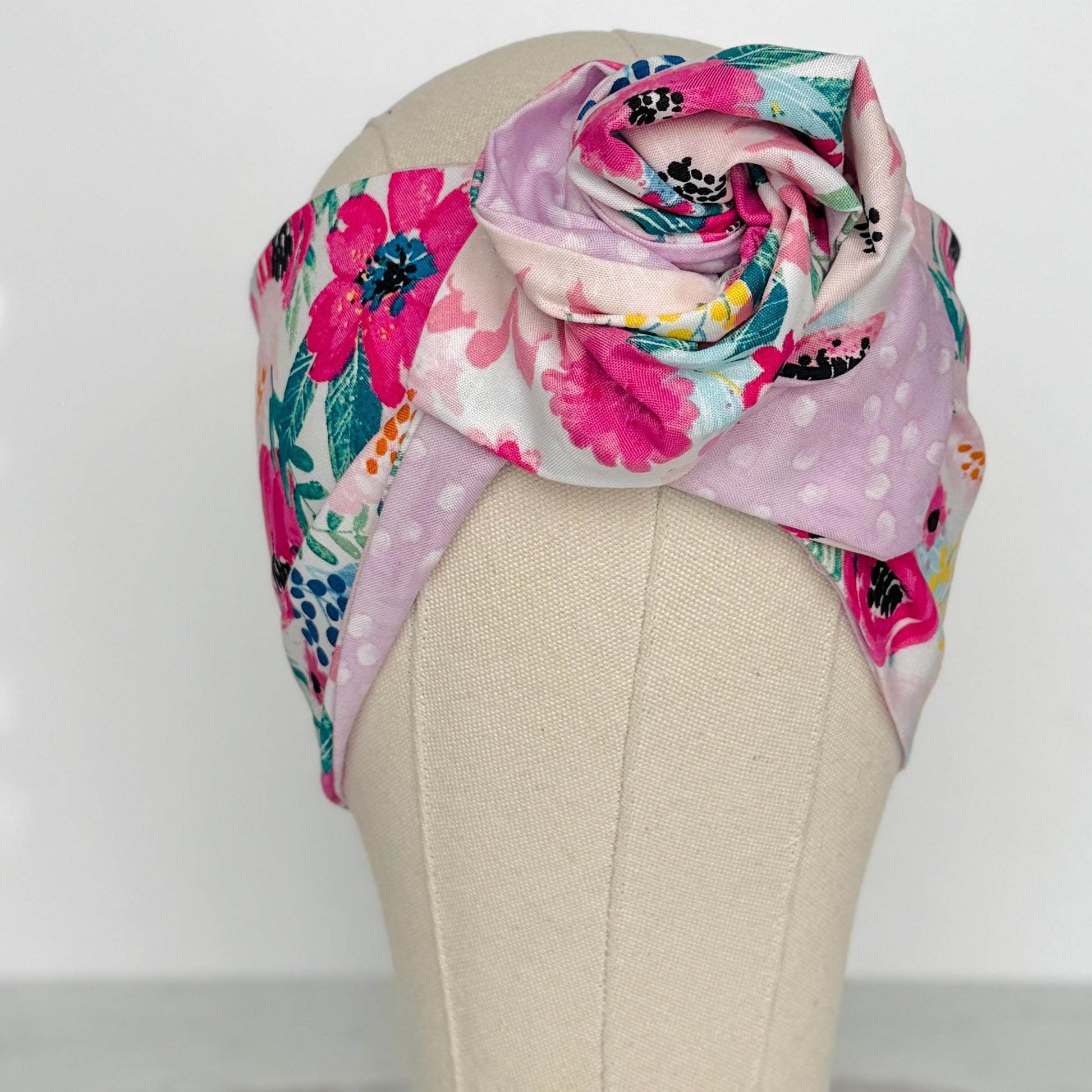 Extra Wide Reversible BENDABLE Wire Headband, Pink White Floral Print, Spring Summer Wired Head Wrap, Turban Accessories, Head Scarf Bandana