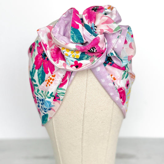 Extra Wide Reversible BENDABLE Wire Headband, Pink White Floral Print, Spring Summer Wired Head Wrap, Turban Accessories, Head Scarf Bandana