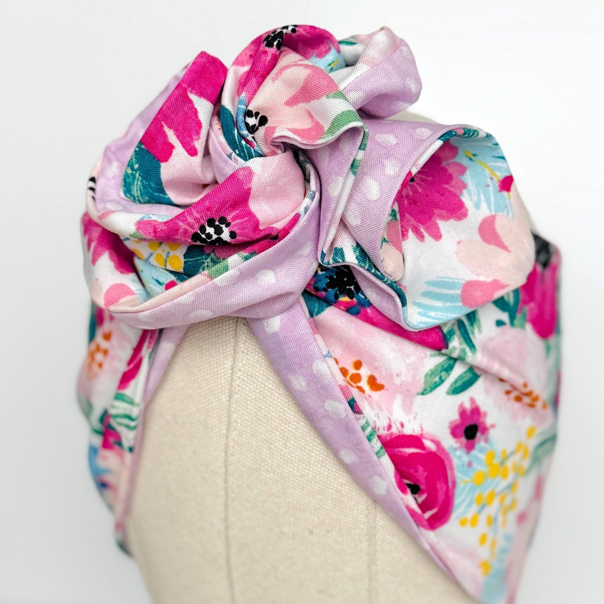 Extra Wide Reversible BENDABLE Wire Headband, Pink White Floral Print, Spring Summer Wired Head Wrap, Turban Accessories, Head Scarf Bandana