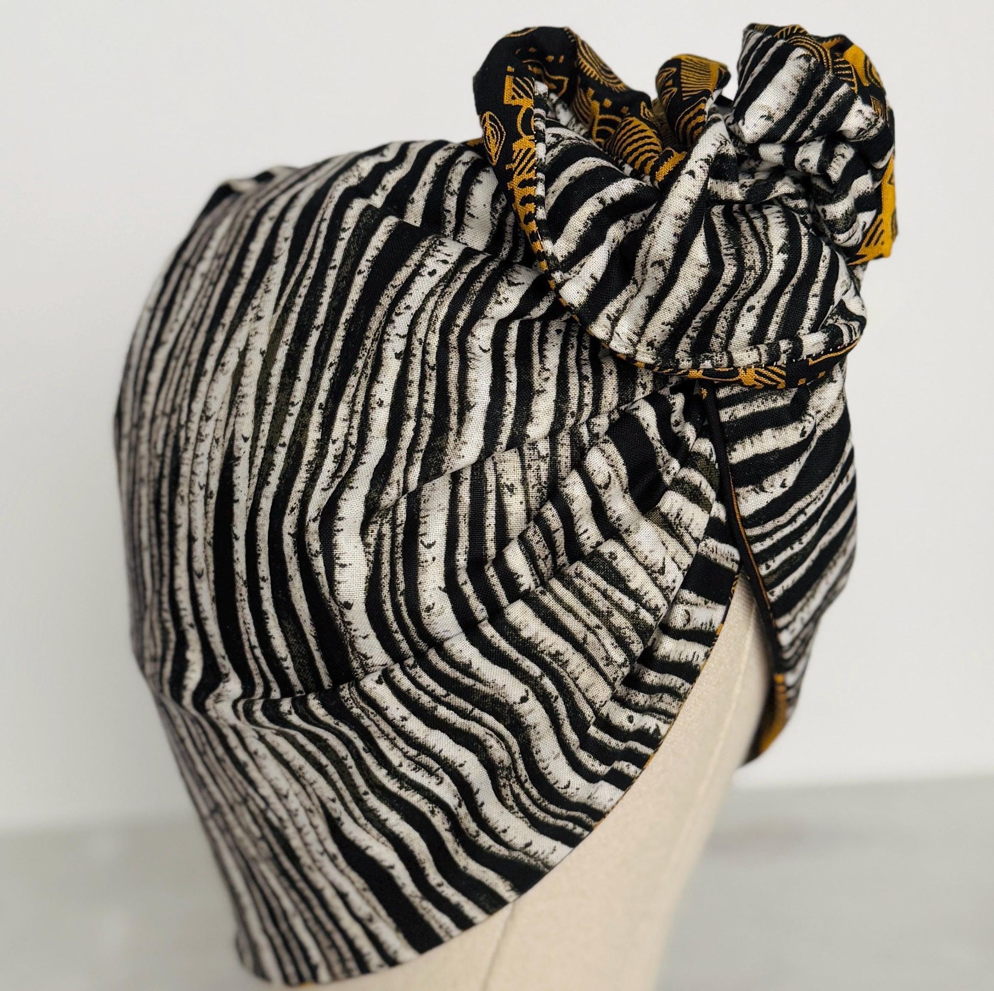 Full Turban Wire Headband, Reversible Extra Wide Tribal Print & Zebra Striped Wired Headband, Fabric Head Wrap, Afro Boho Women Accessories