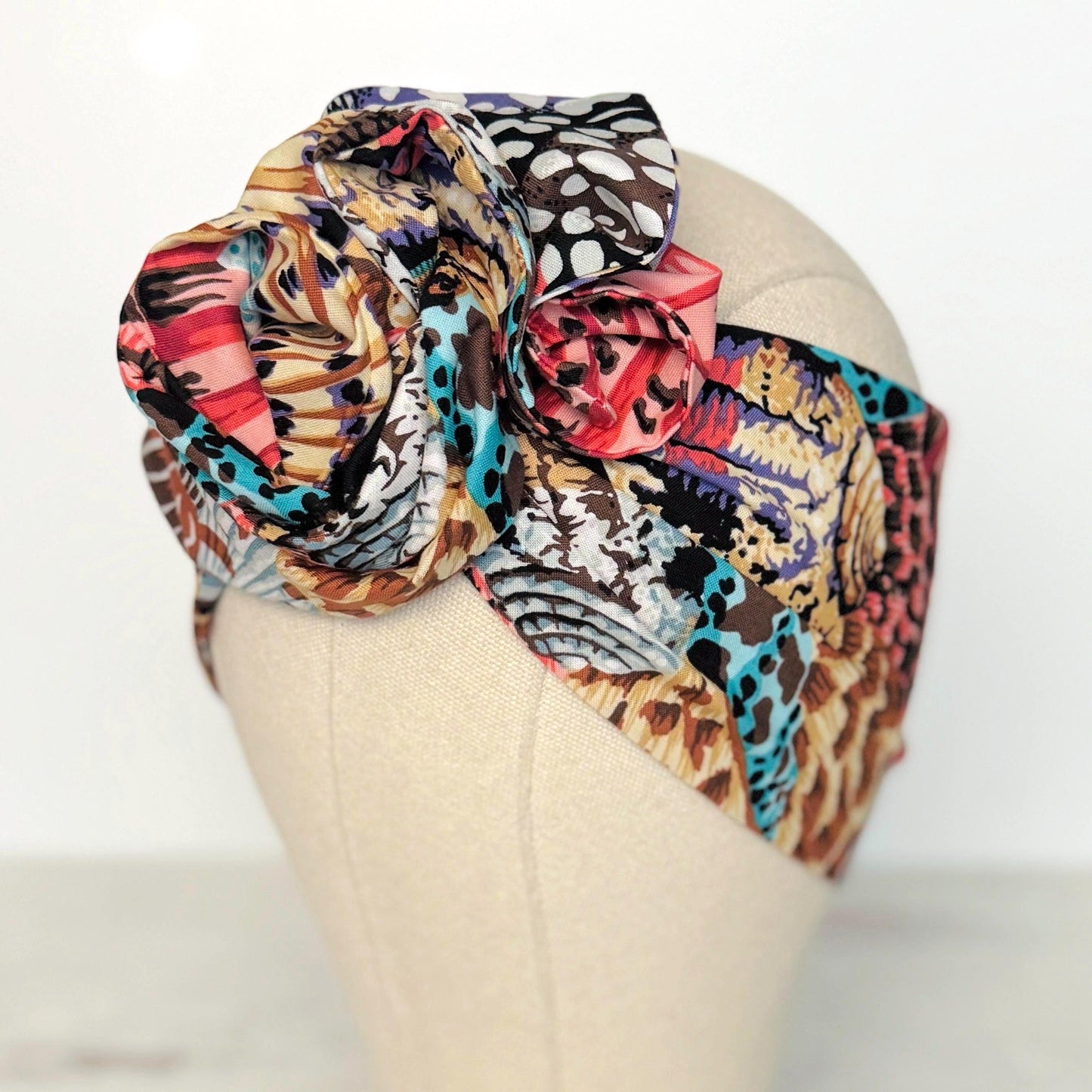 Extra Wide Adjustable Wire Wrap, Boho Multicolored Abstract Seashell Print Wired Headband, Fabric Head Wrap, Summer Boho Accessories