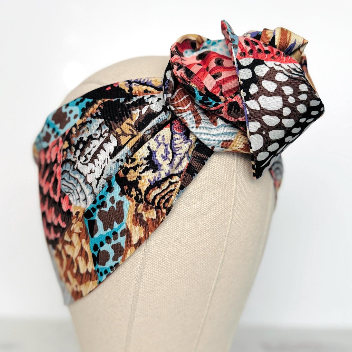 Extra Wide Adjustable Wire Wrap, Boho Multicolored Abstract Seashell Print Wired Headband, Fabric Head Wrap, Summer Boho Accessories