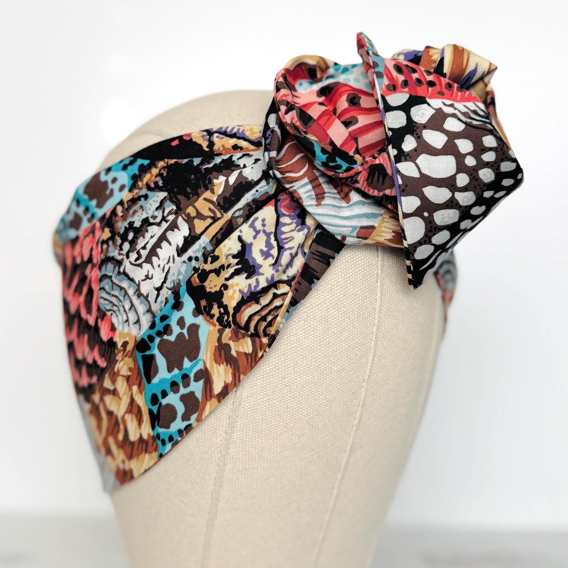 Extra Wide Adjustable Wire Wrap, Boho Multicolored Abstract Seashell Print Wired Headband, Fabric Head Wrap, Summer Boho Accessories