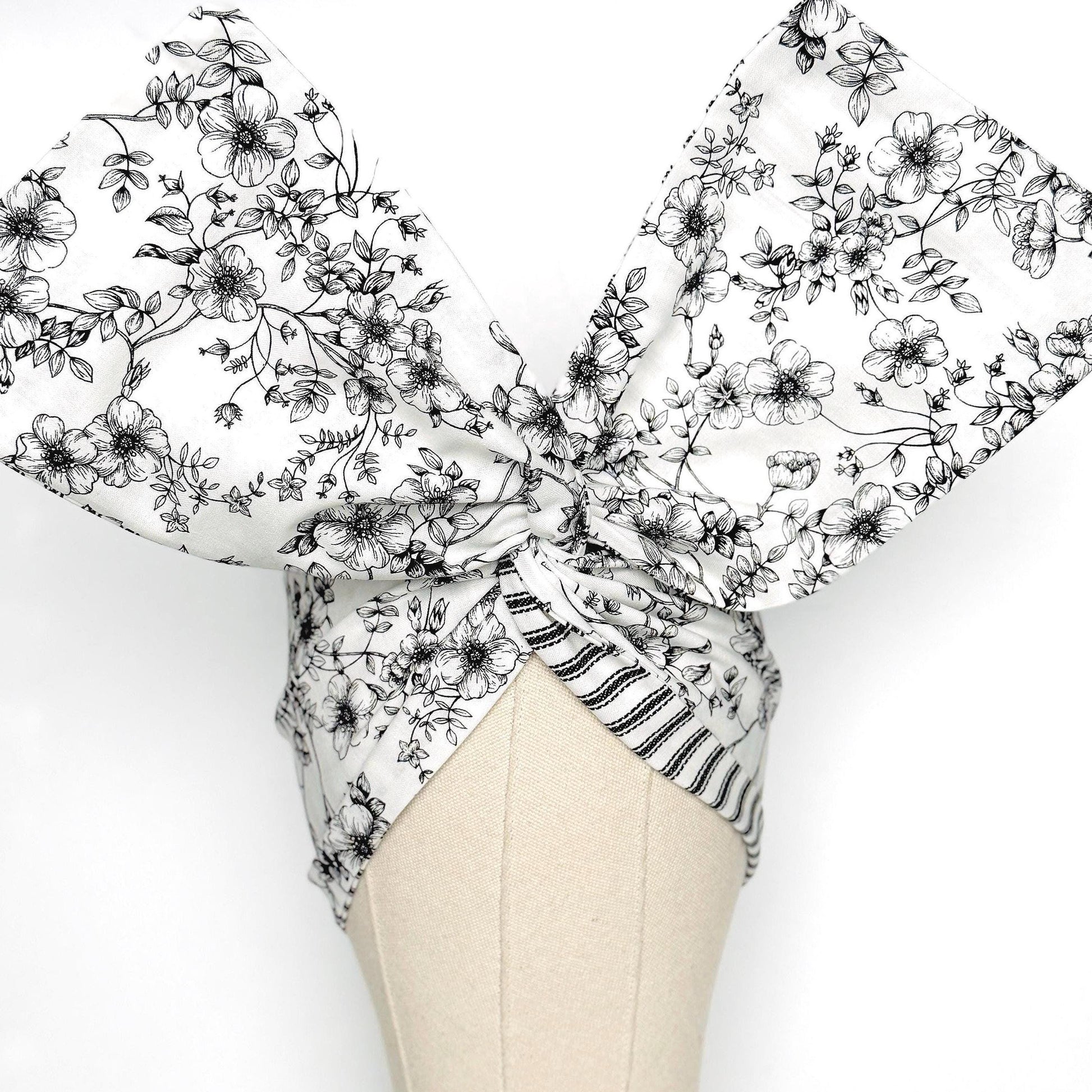 Extra Wide Adjustable Wire Headband, Reversible White & Black Floral Wired Head Wrap, Turban, Fashion Hair Accessories for Women
