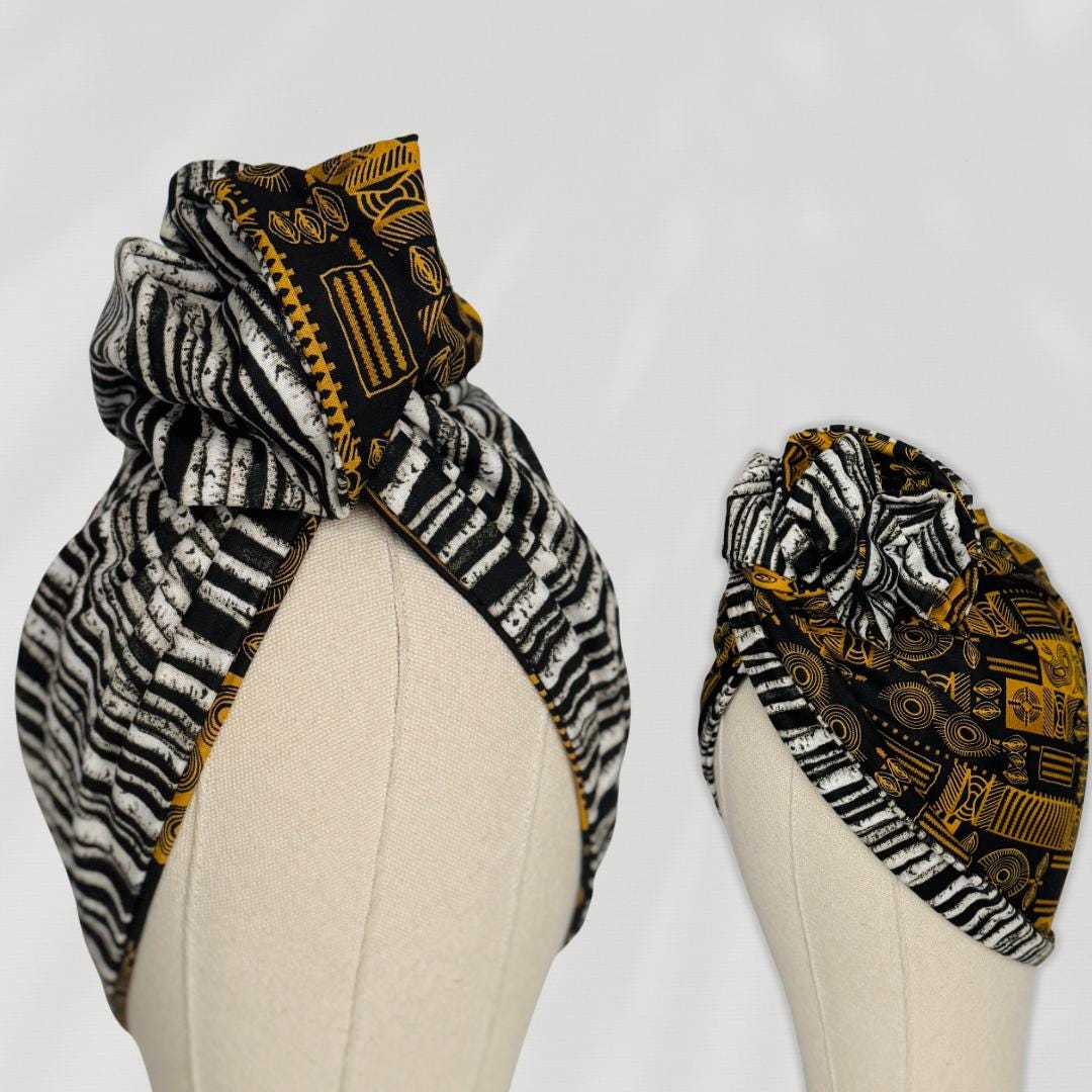 Full Turban Wire Headband, Reversible Extra Wide Tribal Print & Zebra Striped Wired Headband, Fabric Head Wrap, Afro Boho Women Accessories