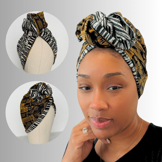 Full Turban Wire Headband, Reversible Extra Wide Tribal Print & Zebra Striped Wired Headband, Fabric Head Wrap, Afro Boho Women Accessories