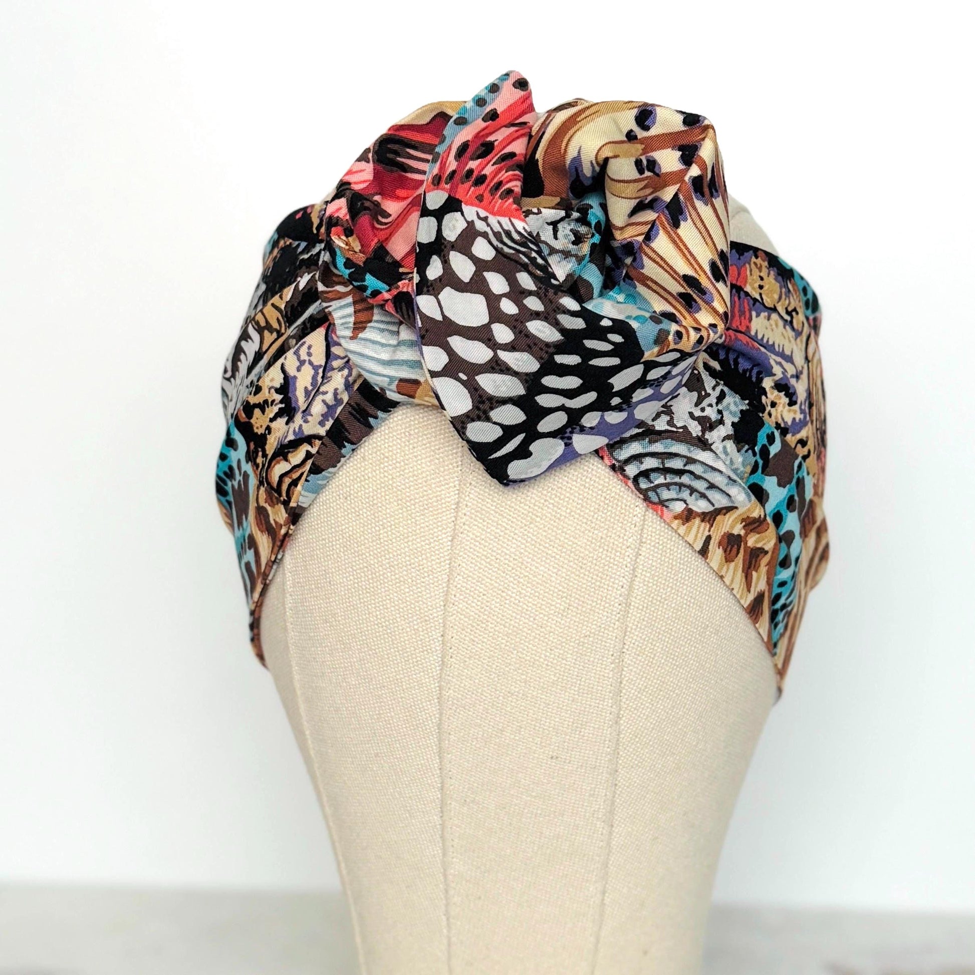 Extra Wide Adjustable Wire Wrap, Boho Multicolored Abstract Seashell Print Wired Headband, Fabric Head Wrap, Summer Boho Accessories