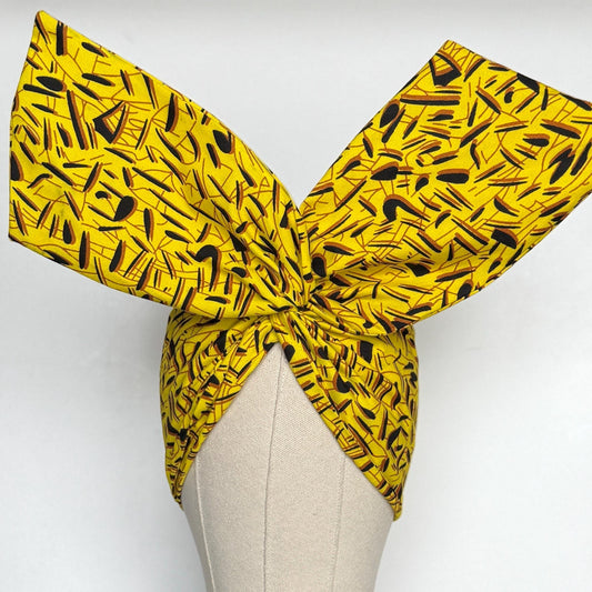 Extra Wide BENDABLE Wire Wrap Afro Boho African Print Wire Headband, Yellow Black Brown Headband, Fabric Wrap, Turban for Women, Hair Scarf
