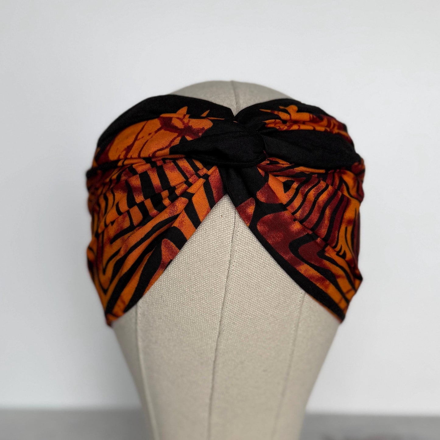 Extra Wide Adjustable Wire Wrap, Ankara Wired Headband, Black Orange African Fabric Head Wrap, Ankara Afro Boho Accessories