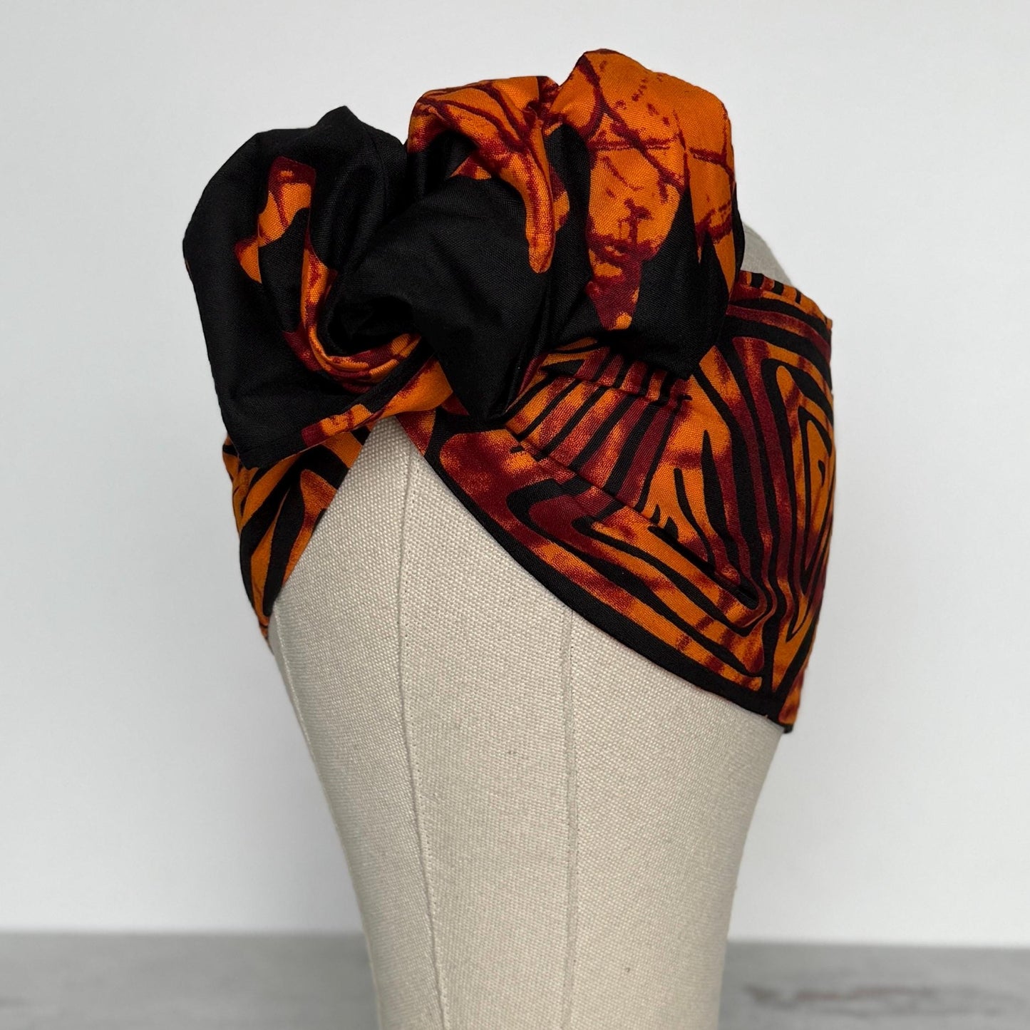 Extra Wide Adjustable Wire Wrap, Ankara Wired Headband, Black Orange African Fabric Head Wrap, Ankara Afro Boho Accessories