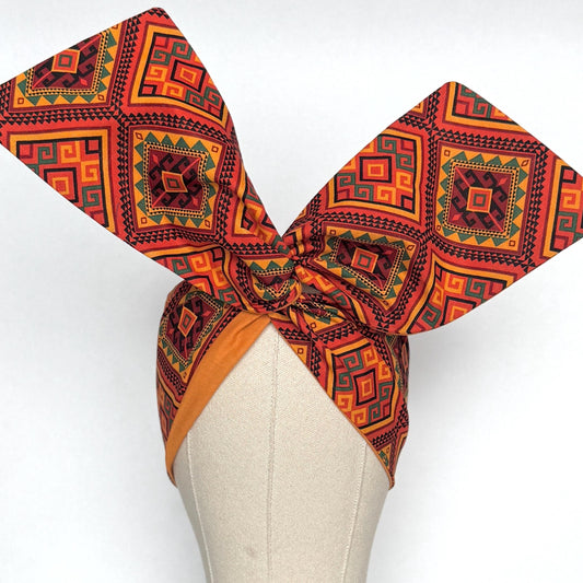 Extra Wide Reversible Wire Wrap African Print Headband, Orange Red Yellow Black Wired Headband, Head Wrap, Turban for Women, Head Scarf