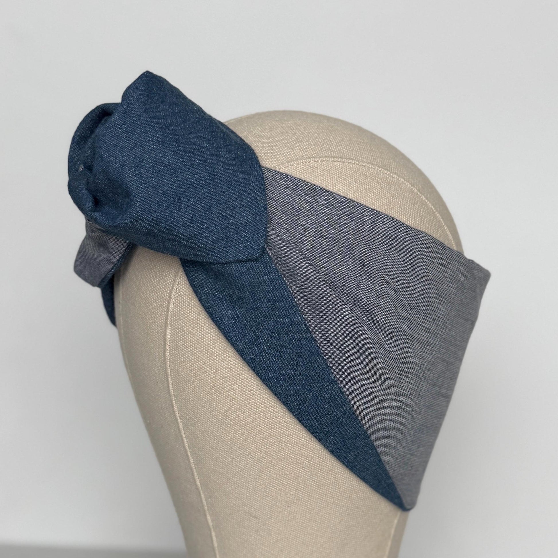 Extra Wide Reversible BENDABLE Wire Headband, Medium Denim Wired Head Wrap, Turban Accessories, Head Scarf Bandana