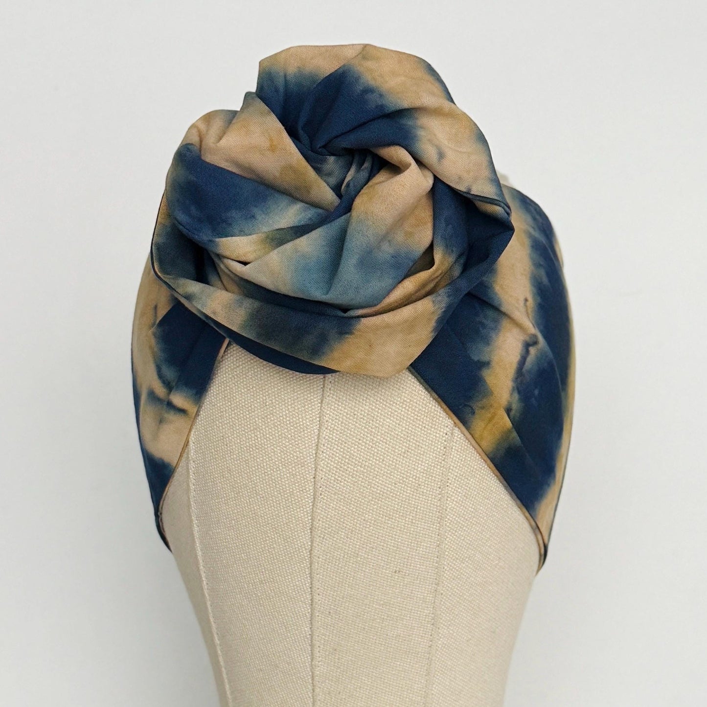 Hand Dyed Long Wide ADJUSTABLE Wire Headband, Blue Tan Tie Dyed Spring Summer Wired Head Wrap, Hair Accessories Women, No Slip Bandana