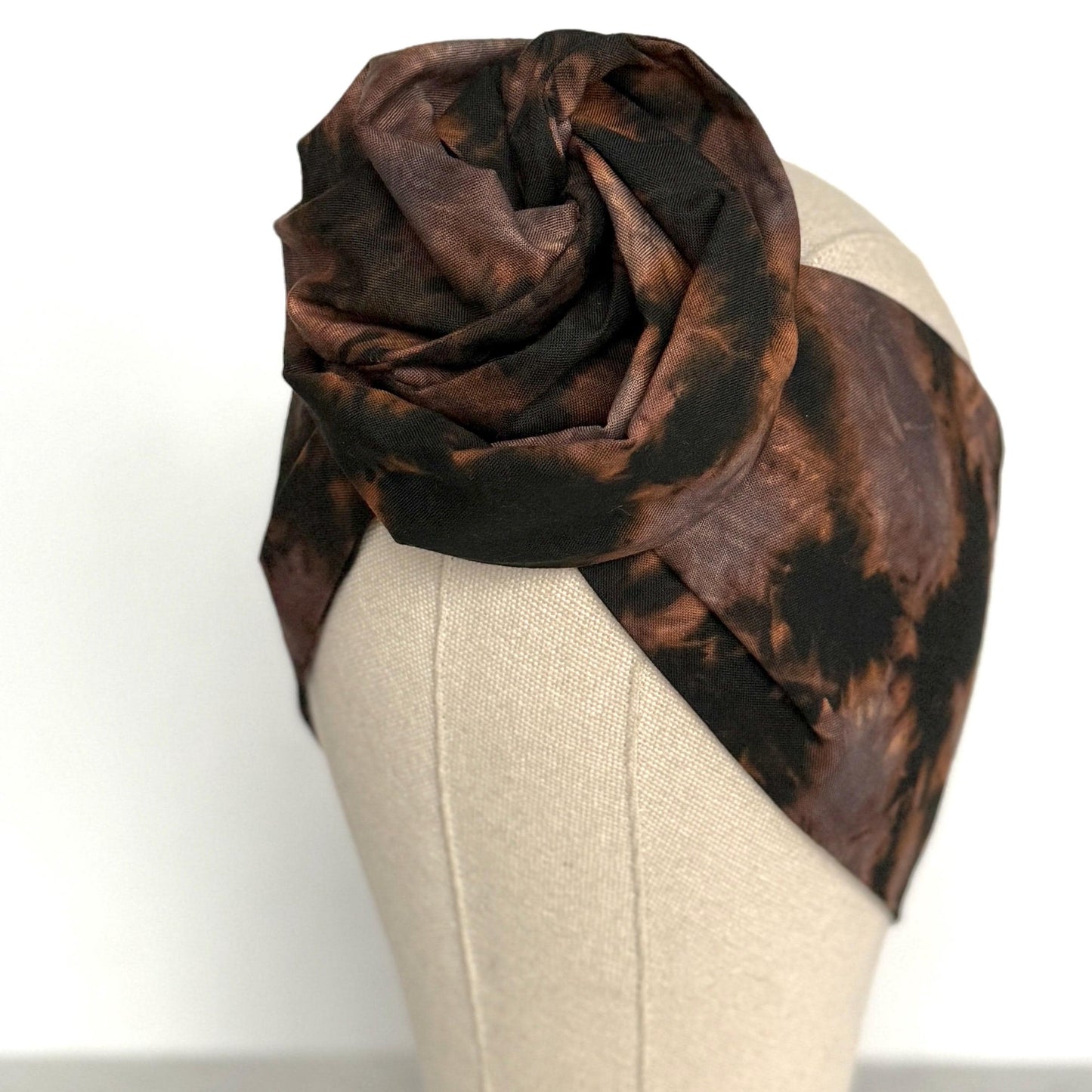 Hand Dyed Long Wide ADJUSTABLE Wire Headband, Taupe Black Tie Dyed Spring Summer Wired Head Wrap, Hair Accessories Women, No Slip Bandana
