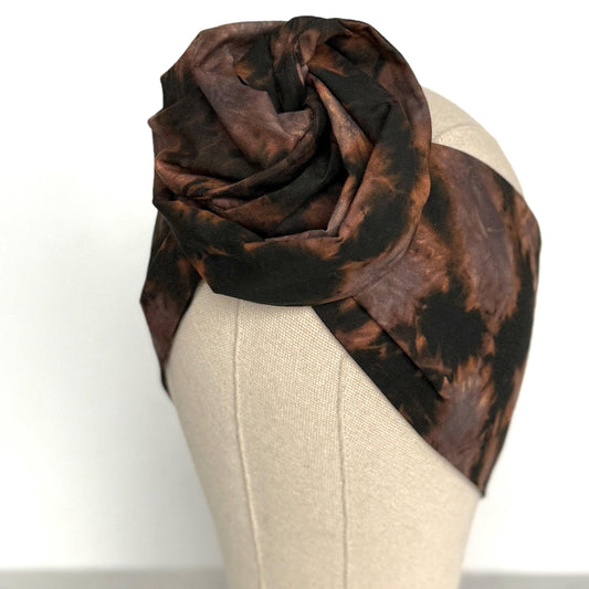 Hand Dyed Long Wide ADJUSTABLE Wire Headband, Taupe Black Tie Dyed Spring Summer Wired Head Wrap, Hair Accessories Women, No Slip Bandana