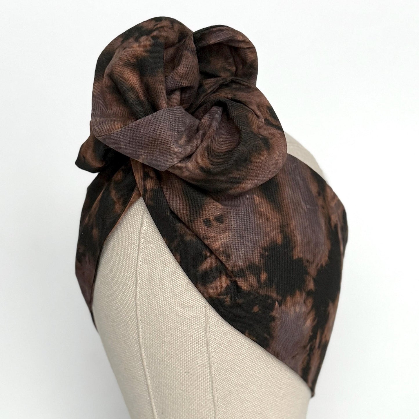 Hand Dyed Long Wide ADJUSTABLE Wire Headband, Taupe Black Tie Dyed Spring Summer Wired Head Wrap, Hair Accessories Women, No Slip Bandana