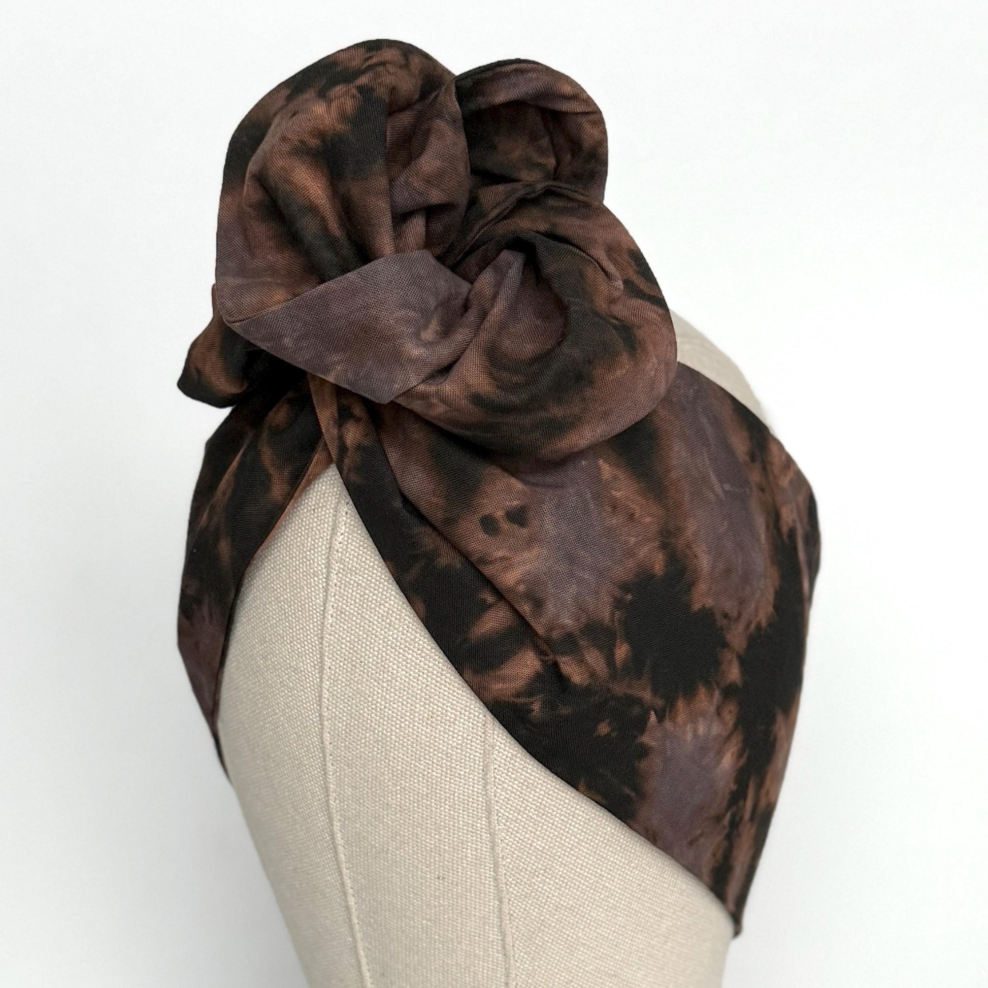 Hand Dyed Long Wide ADJUSTABLE Wire Headband, Taupe Black Tie Dyed Spring Summer Wired Head Wrap, Hair Accessories Women, No Slip Bandana