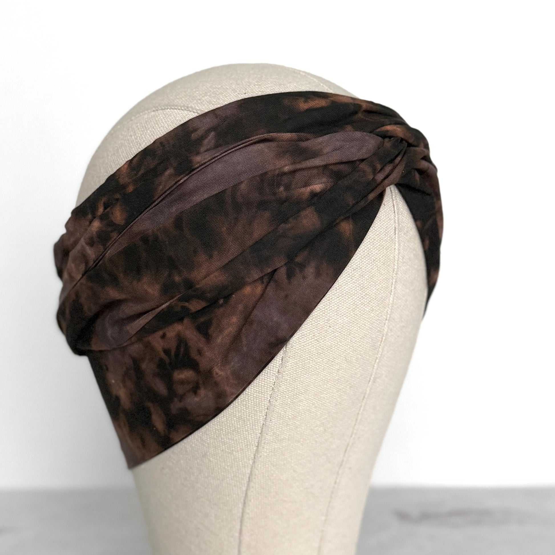Hand Dyed Long Wide ADJUSTABLE Wire Headband, Taupe Black Tie Dyed Spring Summer Wired Head Wrap, Hair Accessories Women, No Slip Bandana
