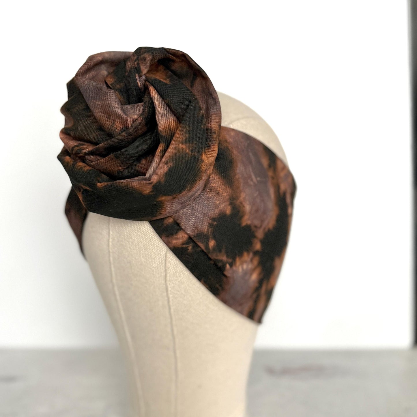 Hand Dyed Long Wide ADJUSTABLE Wire Headband, Taupe Black Tie Dyed Spring Summer Wired Head Wrap, Hair Accessories Women, No Slip Bandana