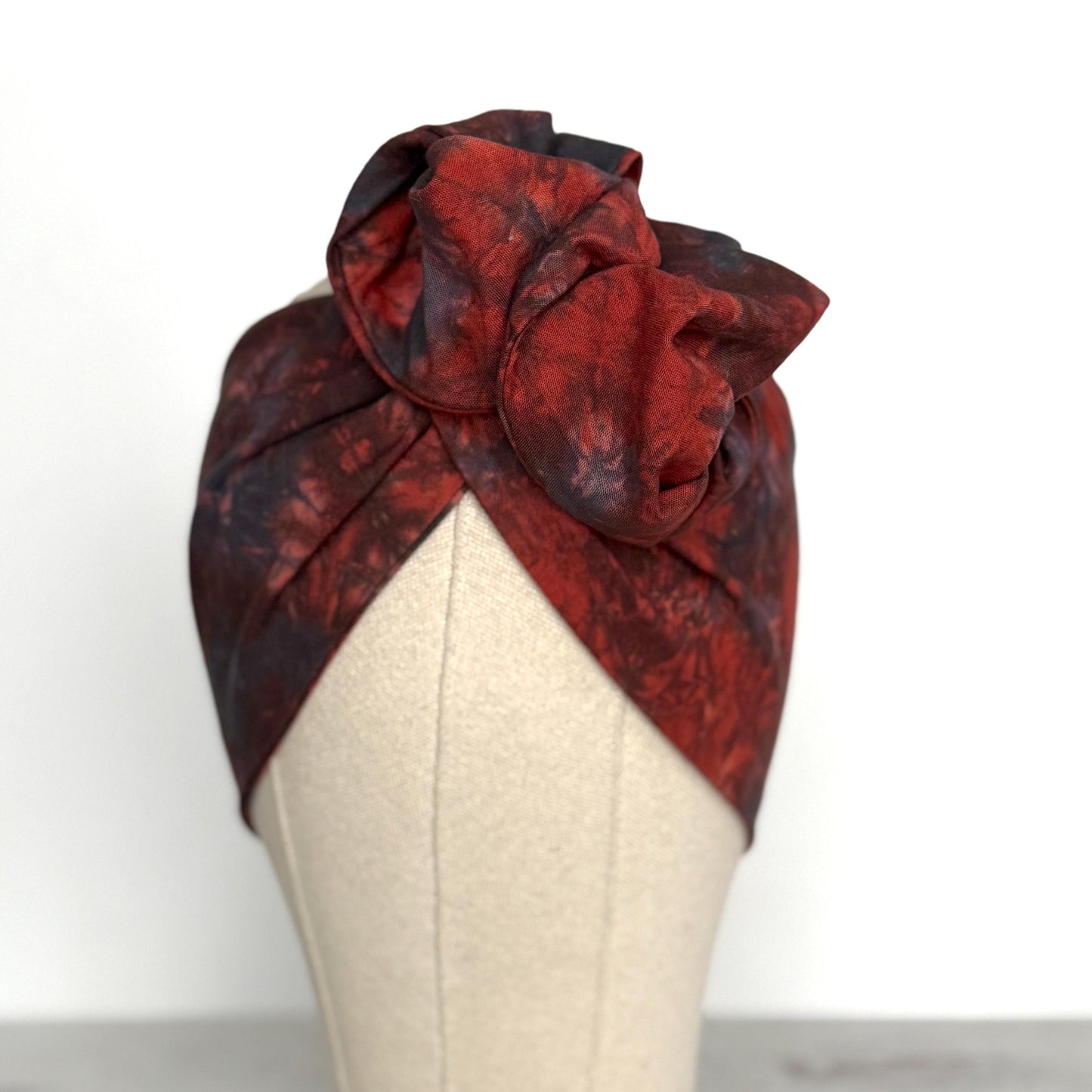Extra Wide Adjustable Wire Headband, Hand dyed Tie Dye Maroon Blue Wired Headband Turban, Fabric Head Wrap, Hair Scarf