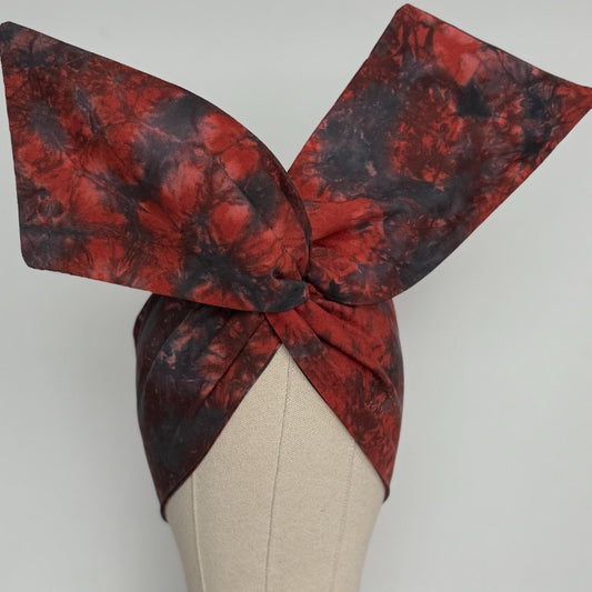 Extra Wide Adjustable Wire Headband, Hand dyed Tie Dye Maroon Blue Wired Headband Turban, Fabric Head Wrap, Hair Scarf