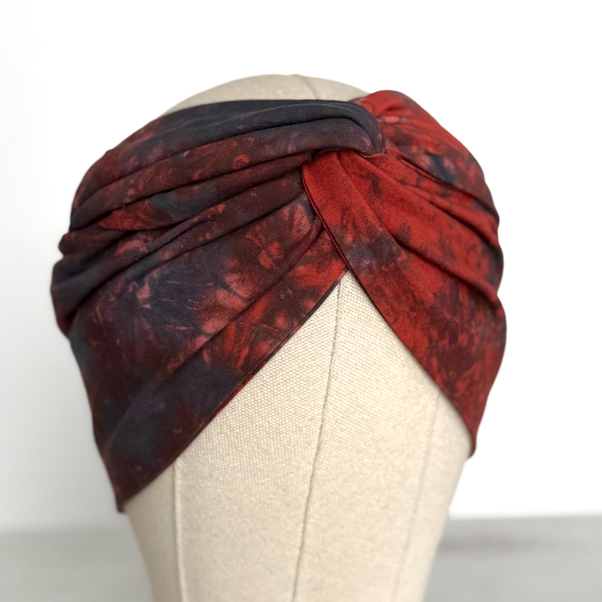 Extra Wide Adjustable Wire Headband, Hand dyed Tie Dye Maroon Blue Wired Headband Turban, Fabric Head Wrap, Hair Scarf