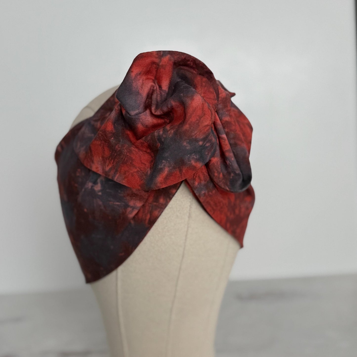 Extra Wide Adjustable Wire Headband, Hand dyed Tie Dye Maroon Blue Wired Headband Turban, Fabric Head Wrap, Hair Scarf