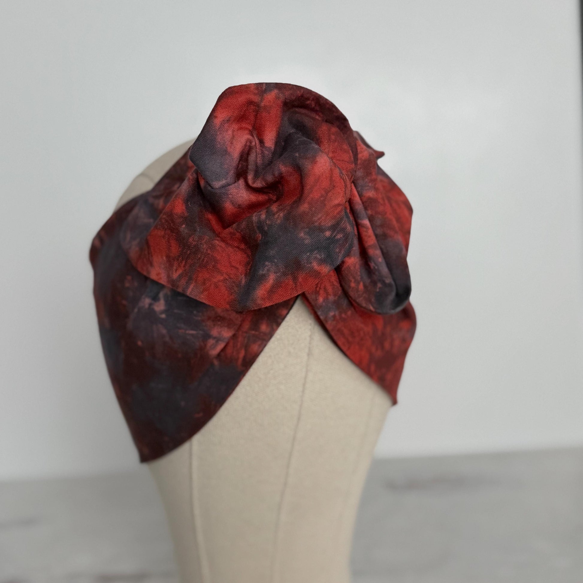 Extra Wide Adjustable Wire Headband, Hand dyed Tie Dye Maroon Blue Wired Headband Turban, Fabric Head Wrap, Hair Scarf