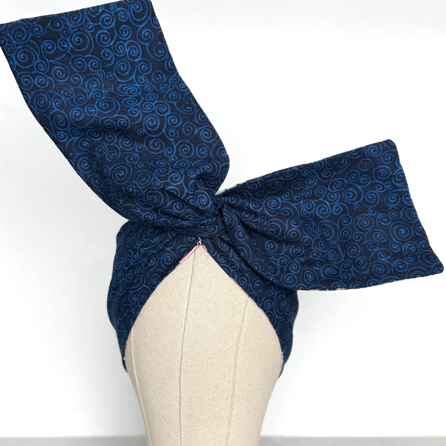 Extra Wide Reversible BENDABLE Wire Headband, Navy Blue Floral Print, Summer Wired Head Wrap, Turban Accessories, Head Scarf Bandana