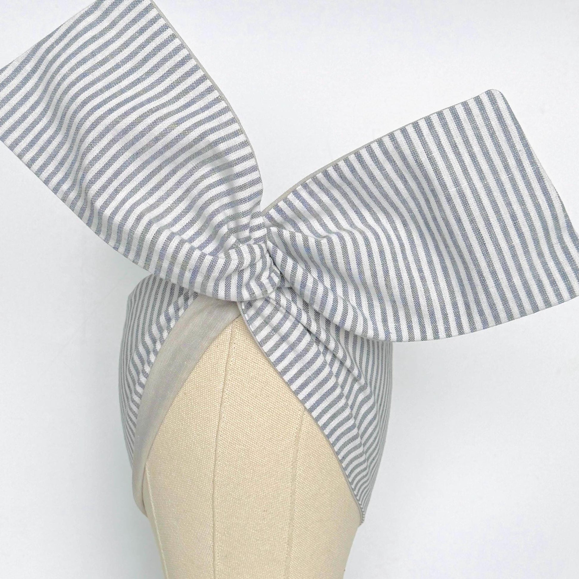 Extra Wide Reversible BENDABLE Wire Headband, Grey White Striped Print, Woven Cotton Wired Head Wrap, Turban Accessories, Head Scarf Bandana