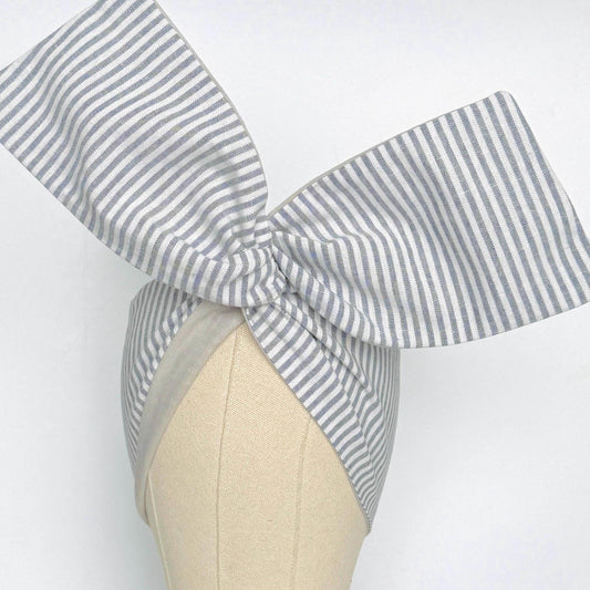 Extra Wide Reversible BENDABLE Wire Headband, Grey White Striped Print, Woven Cotton Wired Head Wrap, Turban Accessories, Head Scarf Bandana