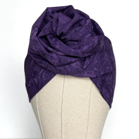 Extra Long & Wide BENDABLE Wire Head Wrap, Boho Purple Batik Organic Print Wired Headband and Turban, Summer Hair Wrap, Gift For Her