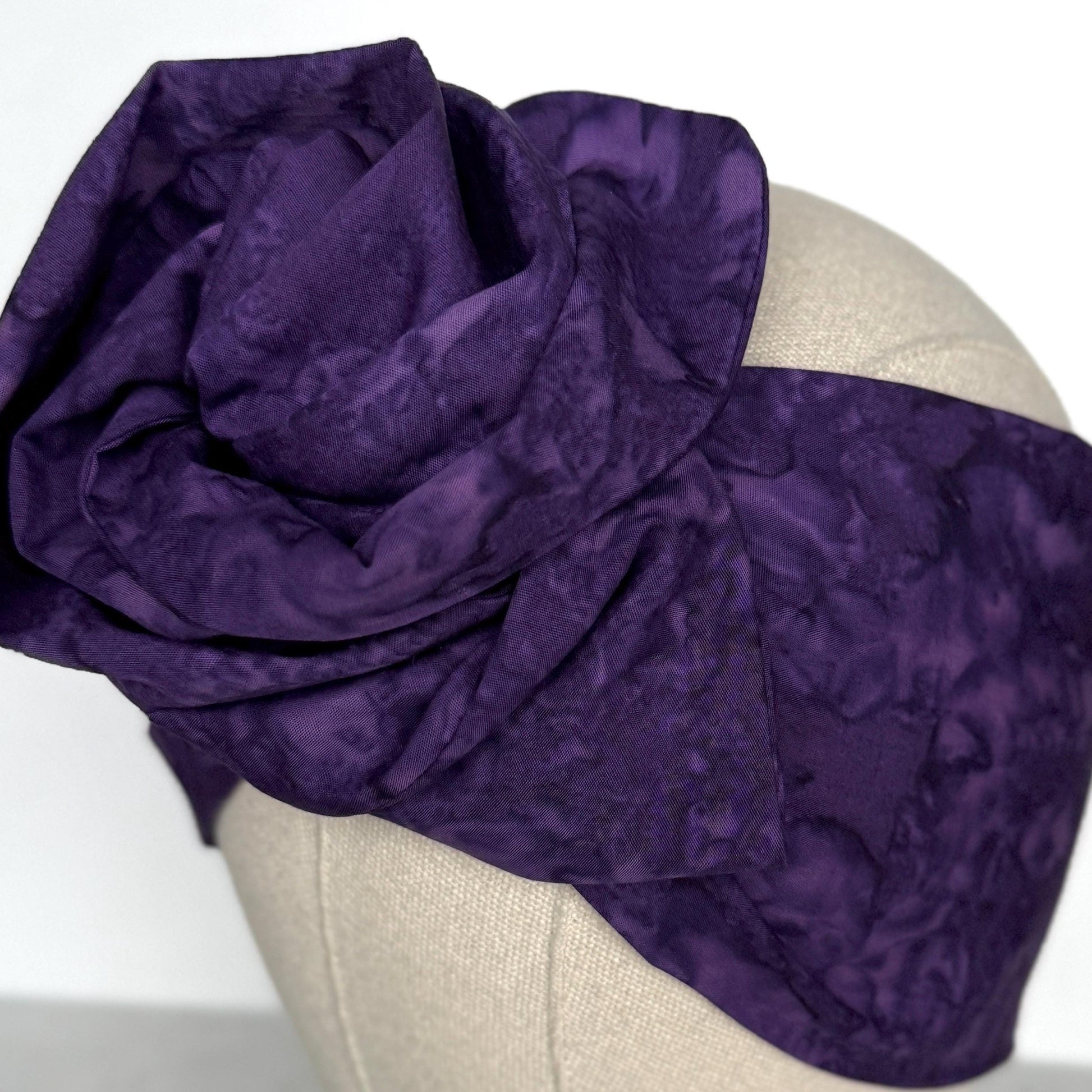 Extra Long & Wide BENDABLE Wire Head Wrap, Boho Purple Batik Organic Print Wired Headband and Turban, Summer Hair Wrap, Gift For Her