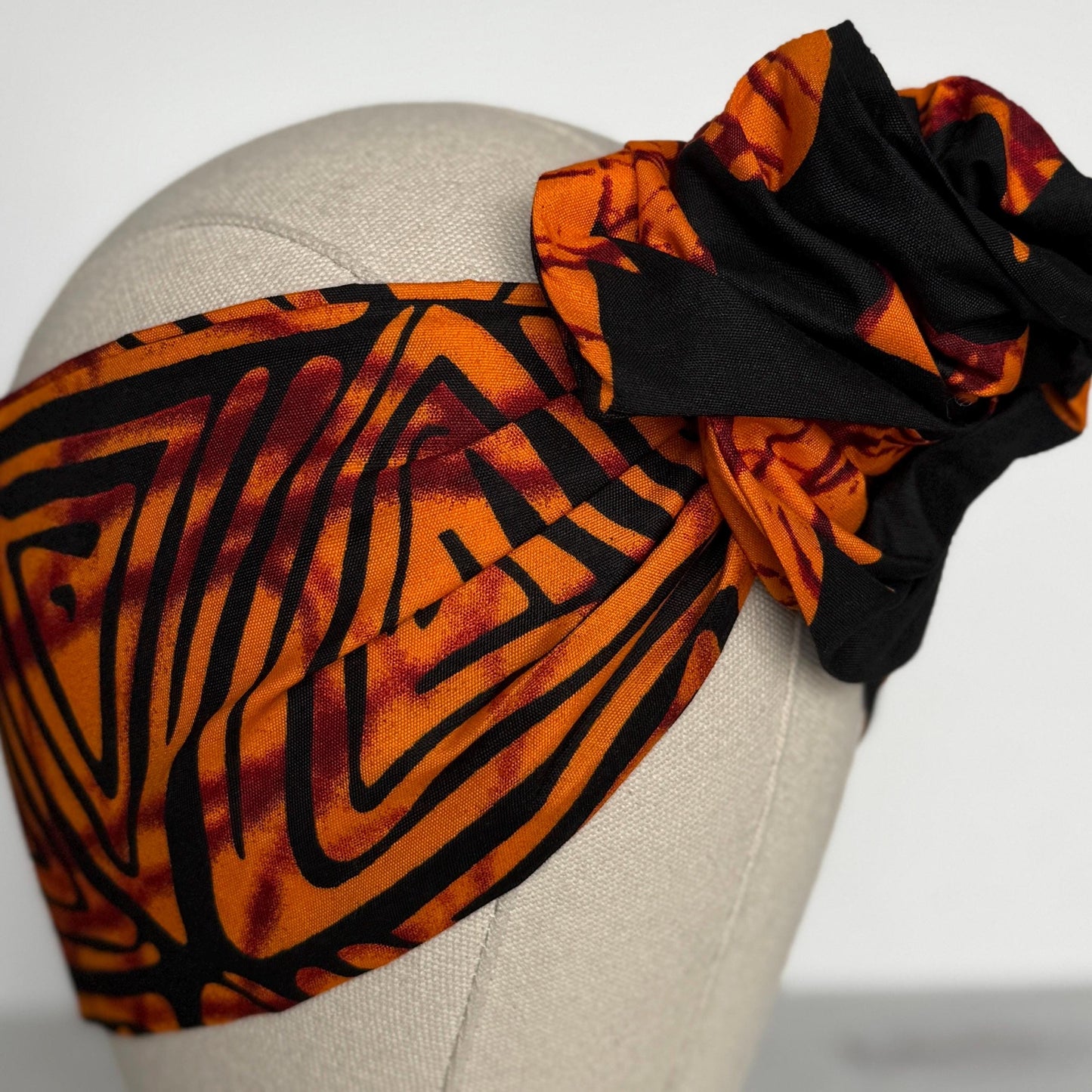 Extra Wide Adjustable Wire Wrap, Ankara Wired Headband, Black Orange African Fabric Head Wrap, Ankara Afro Boho Accessories