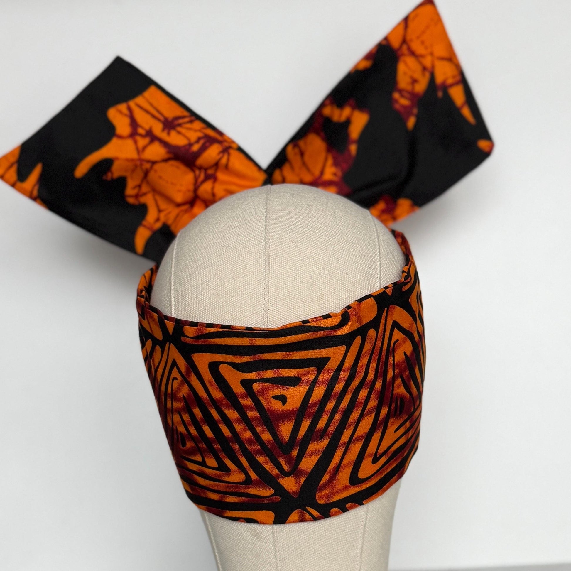 Extra Wide Adjustable Wire Wrap, Ankara Wired Headband, Black Orange African Fabric Head Wrap, Ankara Afro Boho Accessories