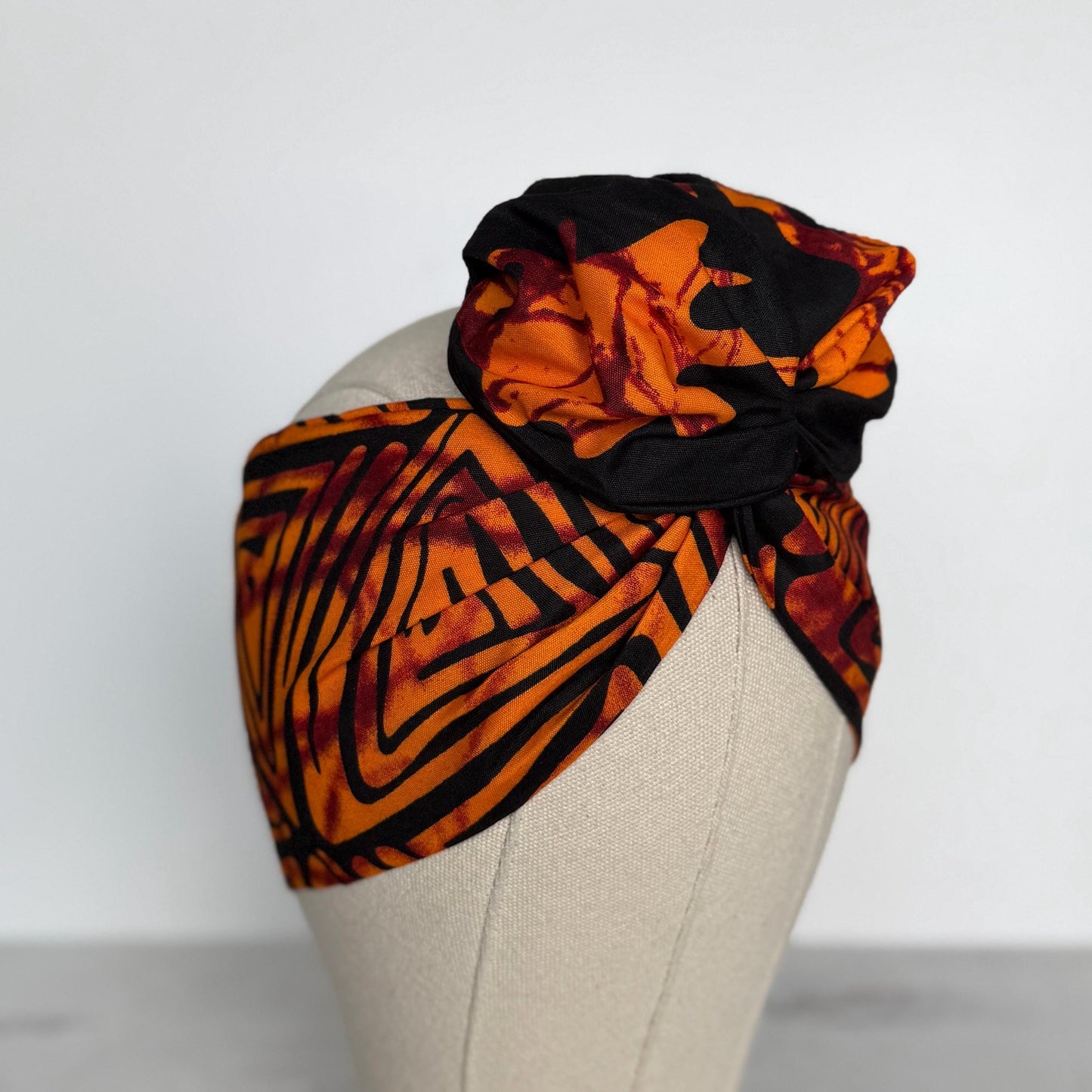 Extra Wide Adjustable Wire Wrap, Ankara Wired Headband, Black Orange African Fabric Head Wrap, Ankara Afro Boho Accessories